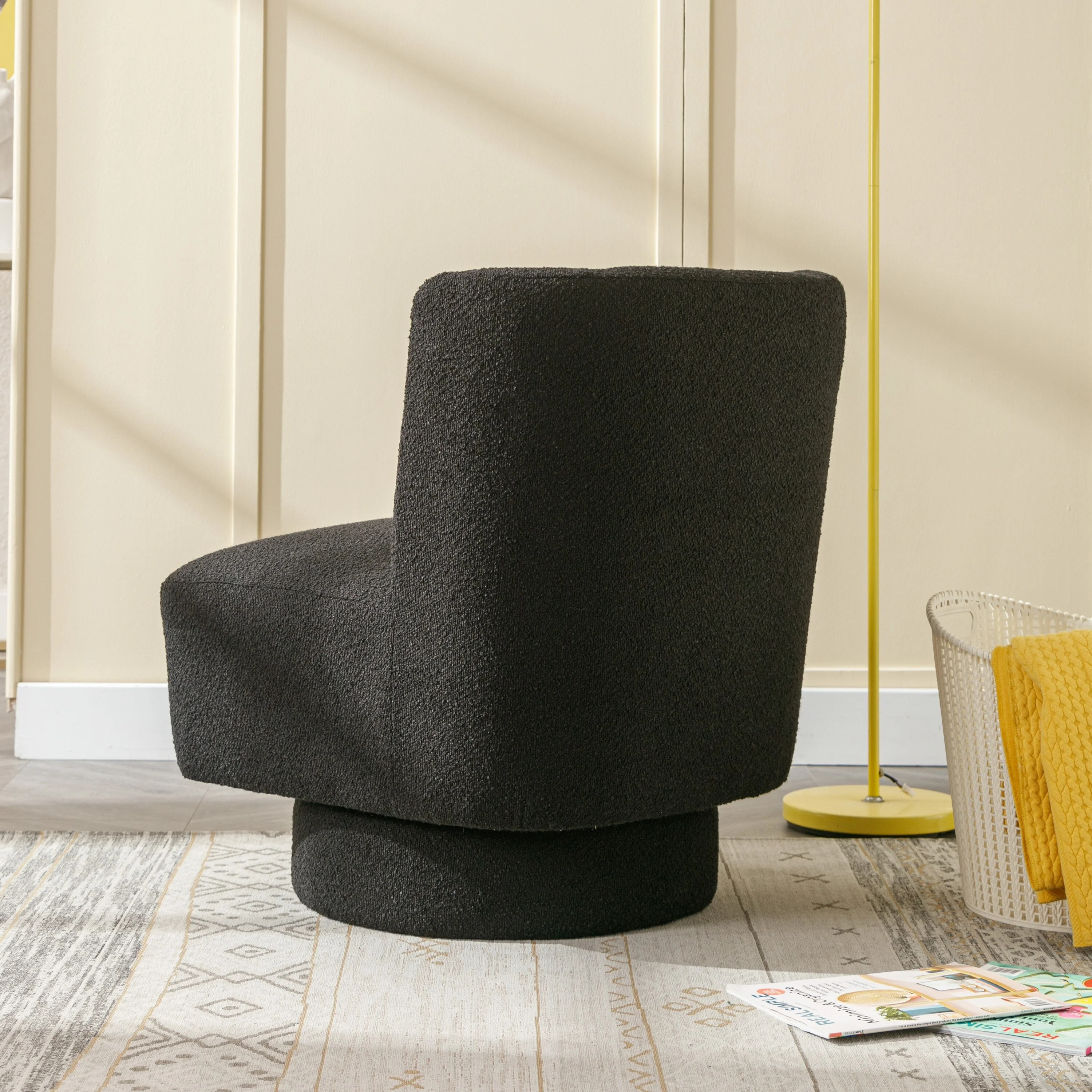 23.6"W Modern 360 Degree Swivel Accent Barrel Chair Black
