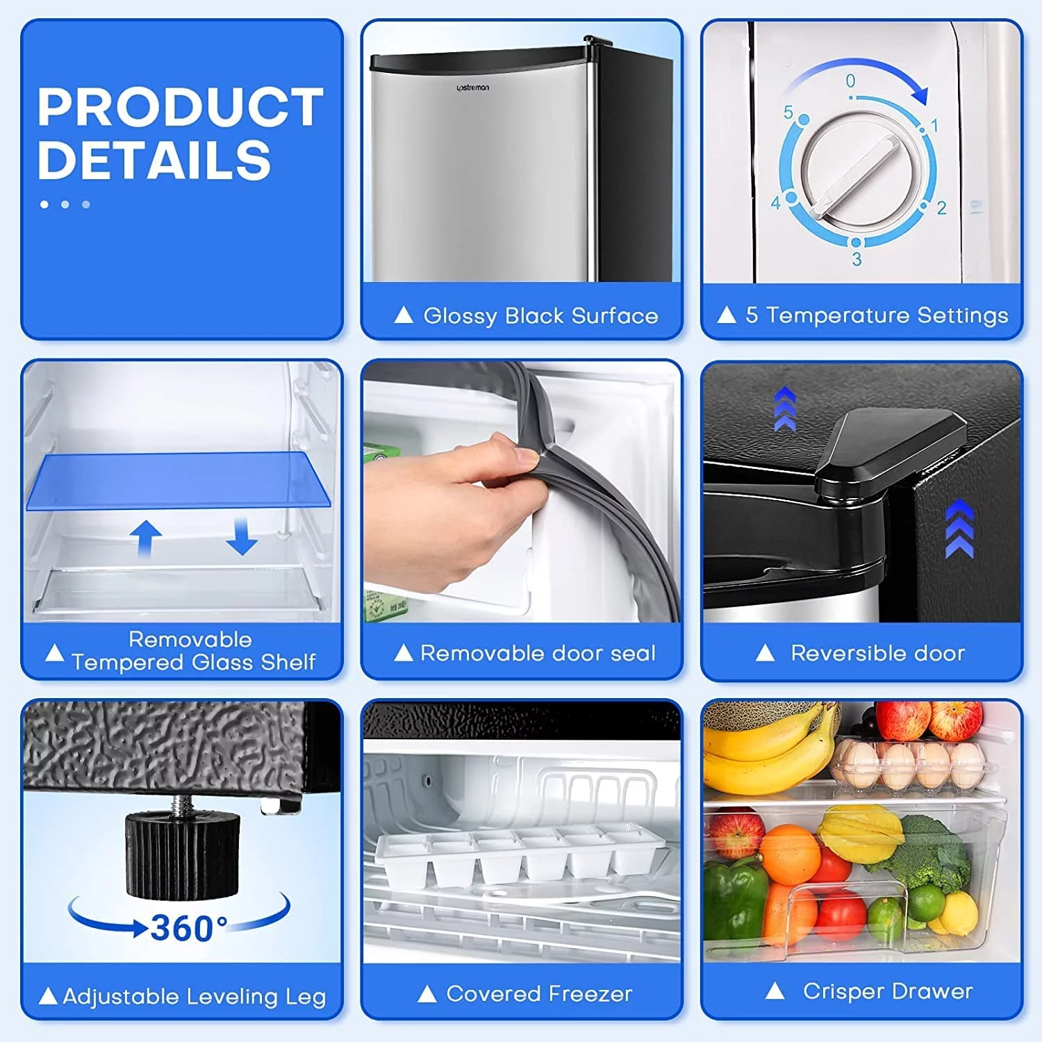 3.2 Cu.Ft Mini Fridge with Freezer, Single Door Mini Fridge, Adjustable Thermostat, Mini Refrigerator for Dorm, Office, Bedroom