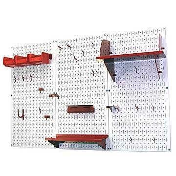 Wall Control 4ft Metal Pegboard Standard Tool Storage Kit - White Toolboard (Red)