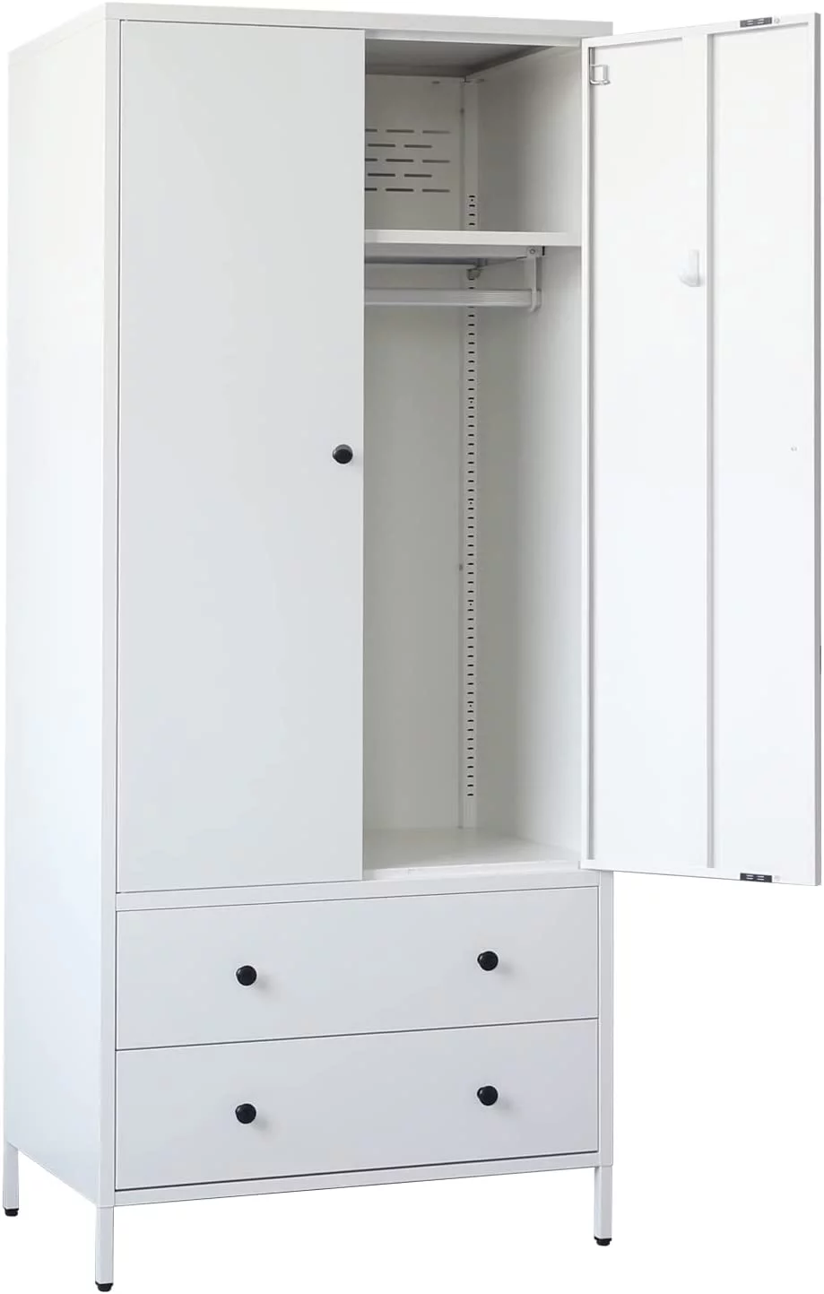 WANHUI Metal Storage Wardrobe with Hanging Rod, Armoire with 2 Doors and 2 Drawers，Steel Wardrobe Closet for Home