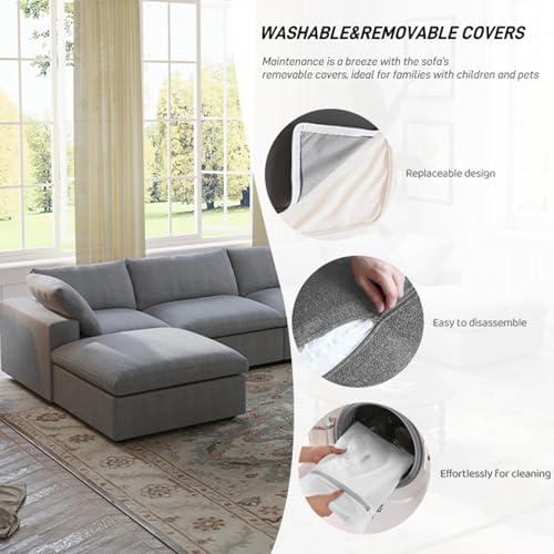 160.6" Cloud Couch Modular Sectional Sofa for Livingroom,Oversized Convertible Sofa with Storage Ottomans,6 Seat Wide Couches