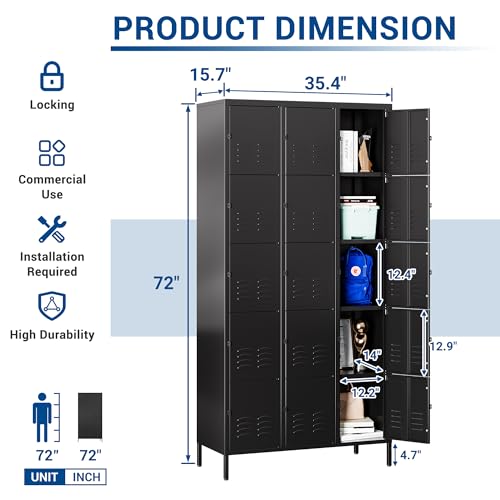 72" Metal Locker for Employees 3 Doors Blue Steel Storage Locker for Office, School, Gym - Metal Storage Cabinets for Home, Office, Gym, School