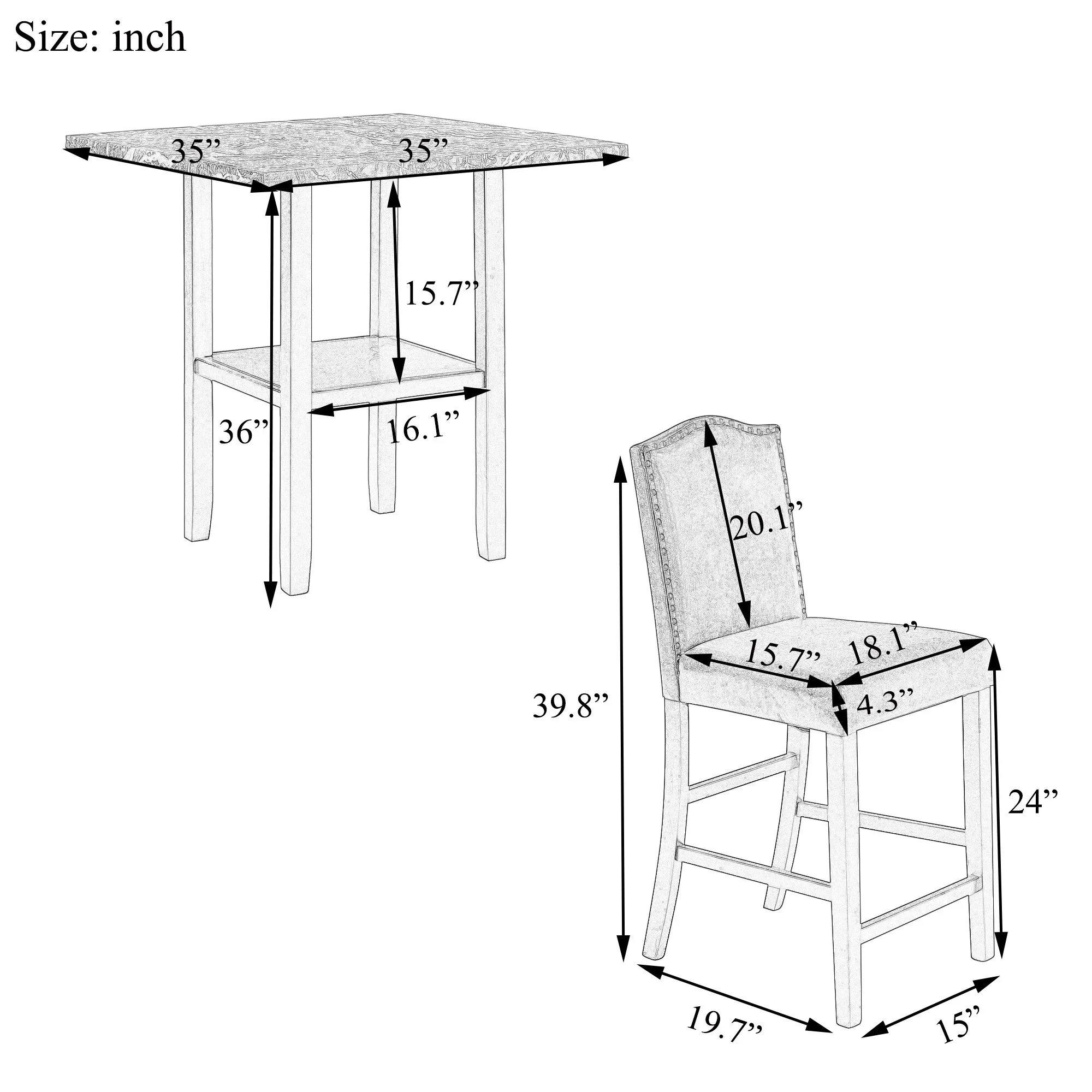 Infirleo 5 Piece Dining Sets, Kitchen Table Set with 4 Chairs, Solid Rubberwood Square Table and Upholstered Chair Set for Kitchen Dining Room