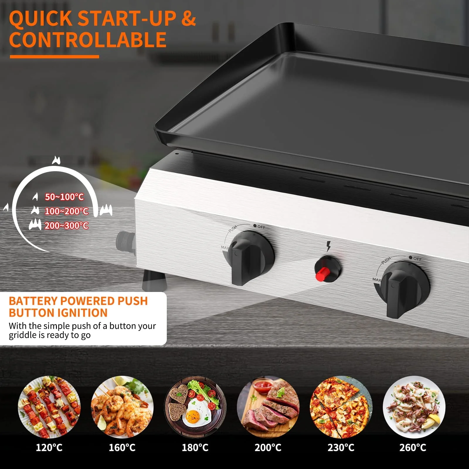 SKOK 3 Burner Gas Griddle-Outdoor Propane Griddle-BTU Propane Fuelled