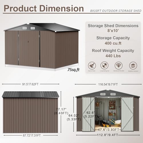 Aoxun 6.2x4 FT Shed Outdoor Storage Shed Metal Garden Shed with Lockable Doors & Slooping Roof Tool Shed Bike Shed for Backyard, Patio
