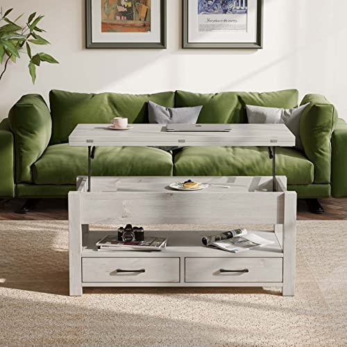 Rolanstar Coffee Table Lift Top, Multi-Function Convertible Coffee Table with Drawers and Hidden Compartment