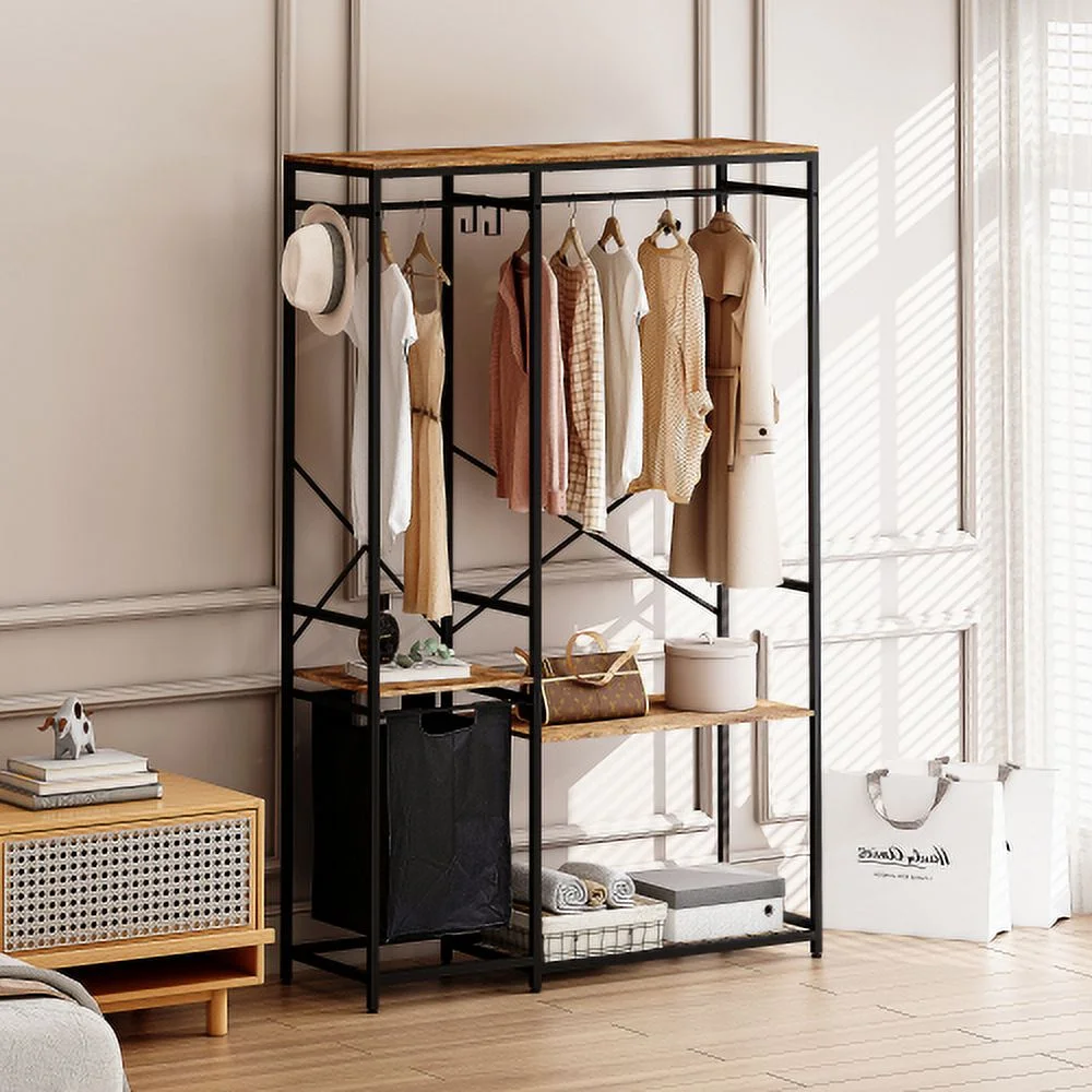 Portable Wardrobe Clothes Rack, Freestanding Clothing Rack with Bottom Mesh Storage Rack