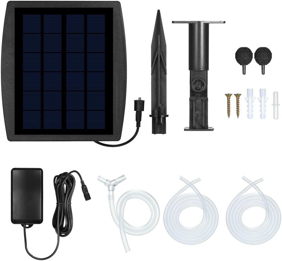 Battery Backup Solar Air Pump for Hydroponic Air Hoses and Bubble Stones, 3 Working Modes, 20 ft Extension Cable, 50 dB