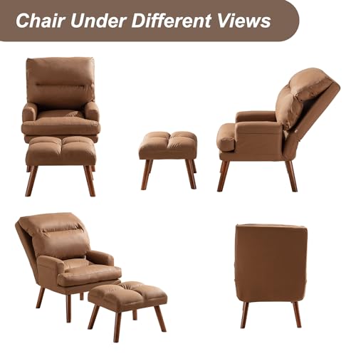 INZOY Accent Chairs with Ottoman, Velvet Fabric Armchair with Ottoman for Bedroom Living Room