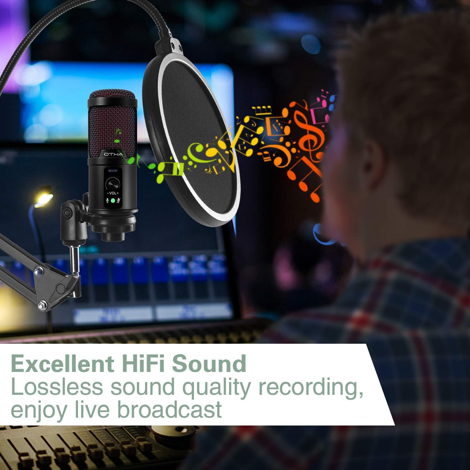 USB Microphone Kit,Studio Condenser Microphone Computer Podcast Mic for PC, PS4, Mac with Adjustable Scissor Arm Stand