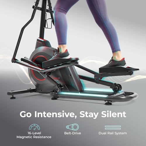 Sunny Health & Fitness Smart Upright Elliptical w/Pulse Sensor Built-in, Indoor Full-Body Cross-Training & Cardio Exercise Machine for Home