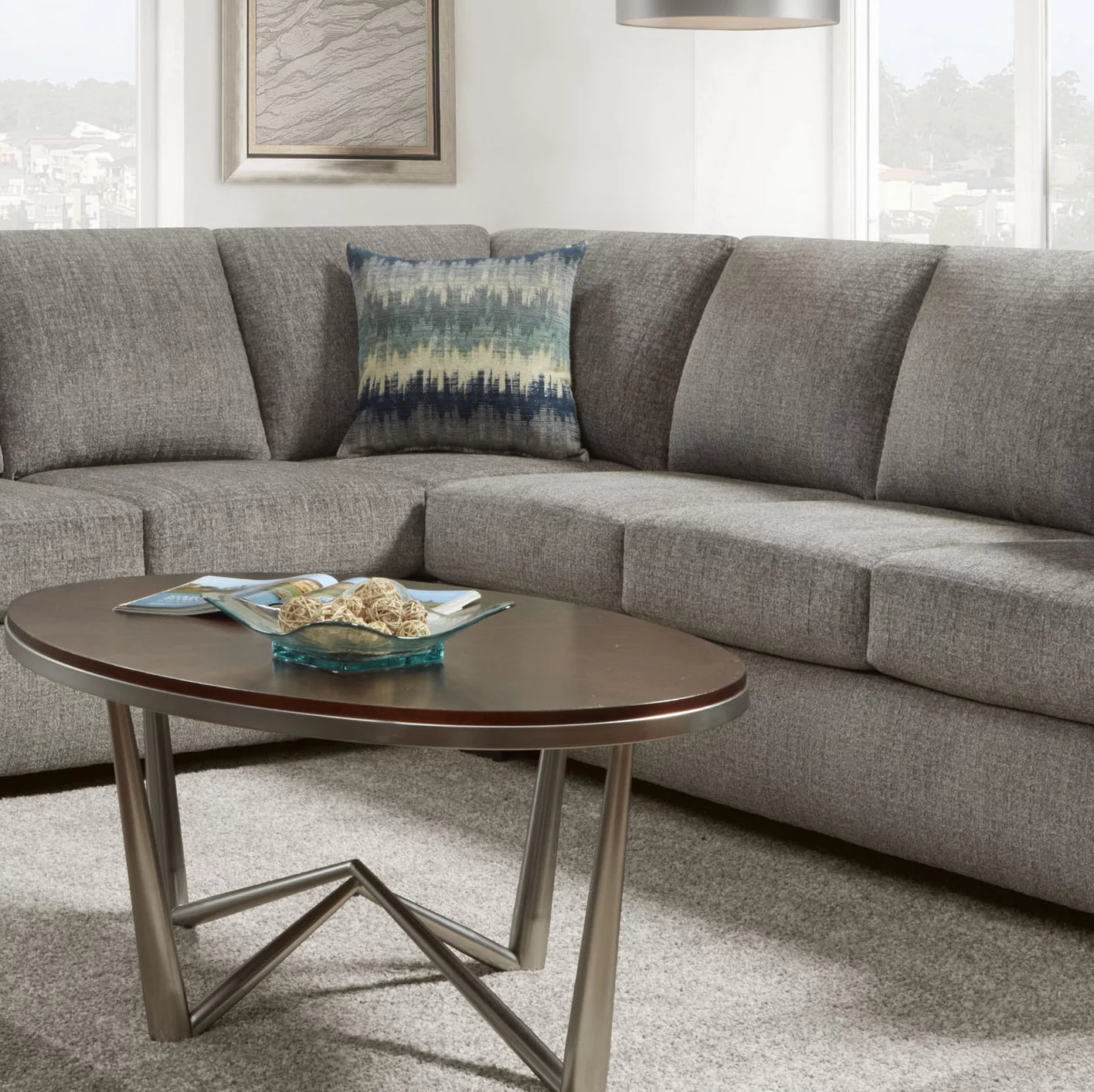 Roundhill Furniture Bergen Silverton Pewter Fabric Sectional Sofa