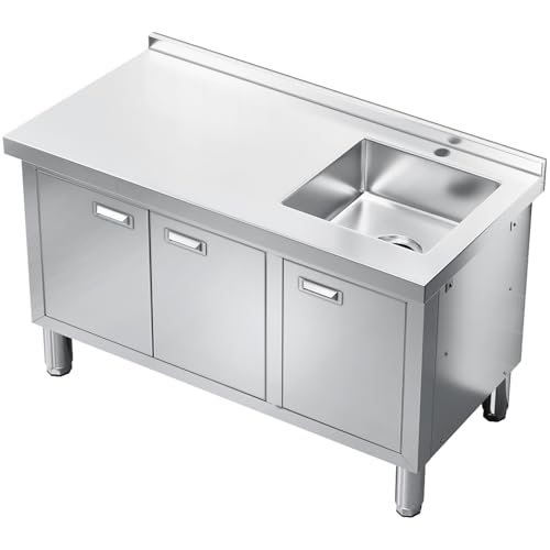 ZZV Freestanding Stainless Steel Sink with Cabinet Heavy Duty Utility Sink Commercial for Kitchen Restaurant Hotel Cafe and Outdoor