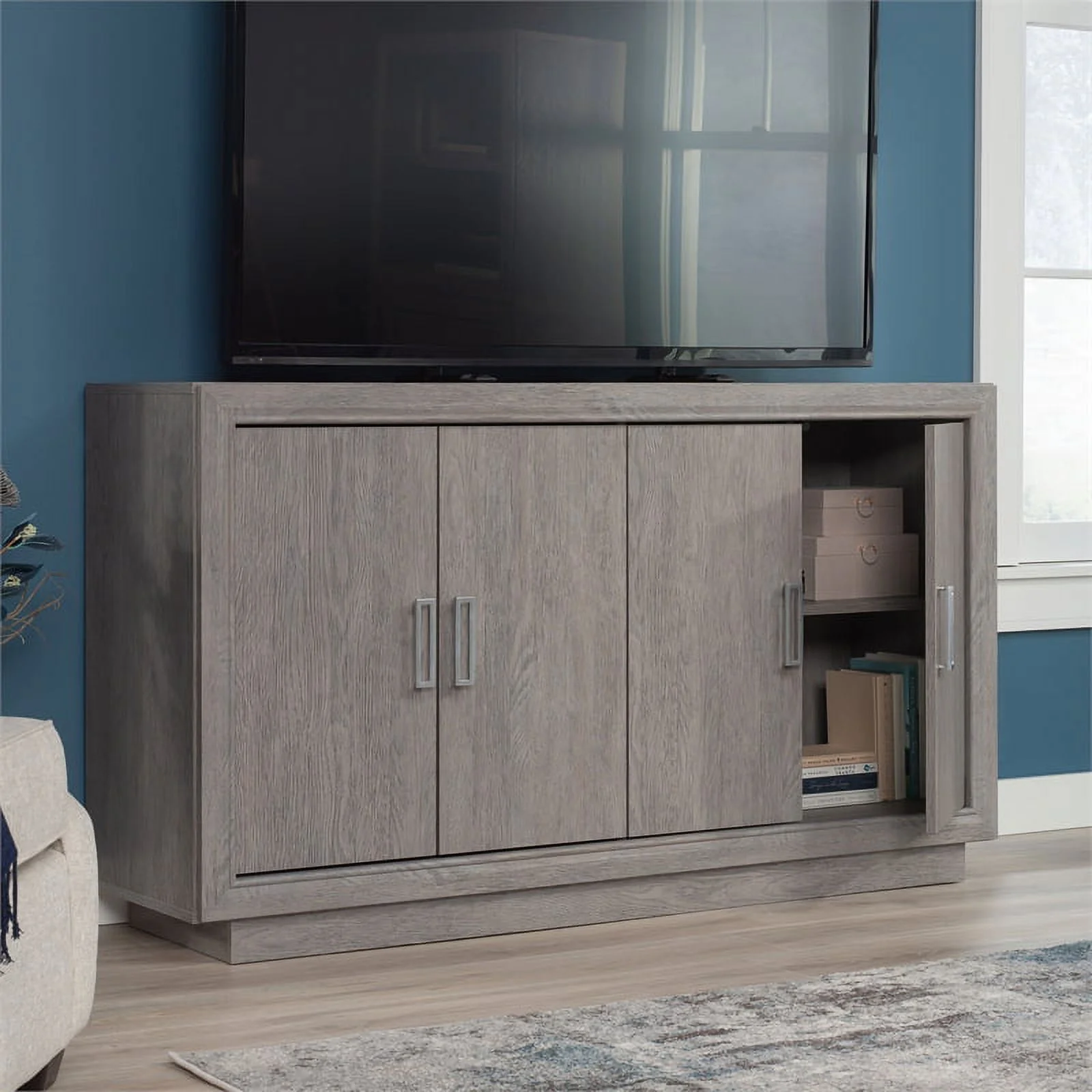 Pemberly Row Modern Engineered Wood Credenza in Ashen Oak Finish