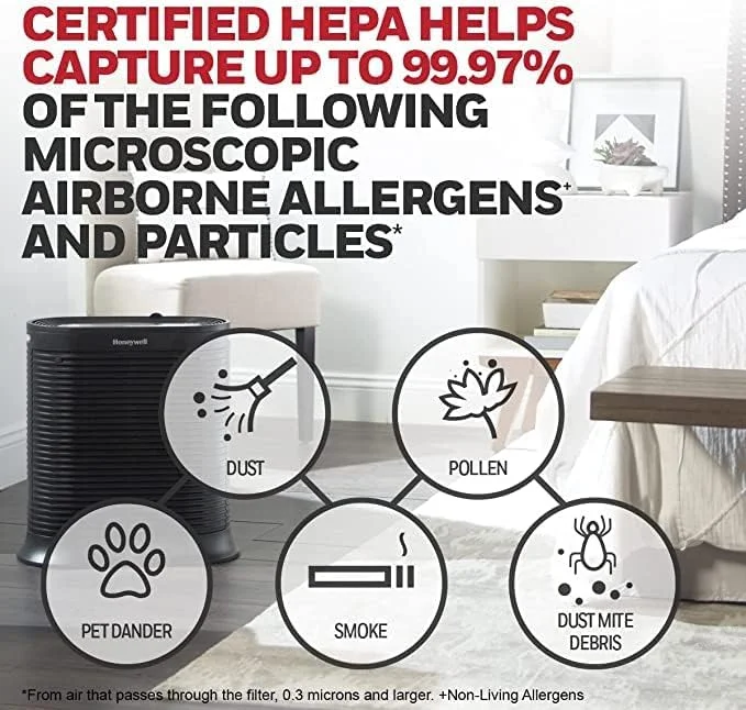 Honeywell AllergenPlus HEPA Air Purifier Allergen Reducer 310 sq ft Wildfire/Smoke, Pollen, Pet Dander, Dust HPA200