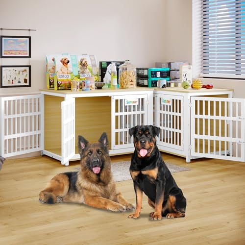 EasyCom 48"/42"/33" Dog Crate Furniture with Name Tag, Heavy Duty Dog Kennel Indoor for Large Dogs