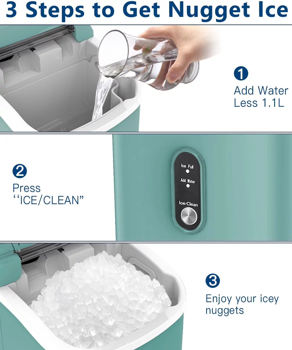 COWSAR 33lbs Countertop Nugget Ice Maker, Potable with Scoop,聽Soft Nugget Ice Ready in 10mins, Red