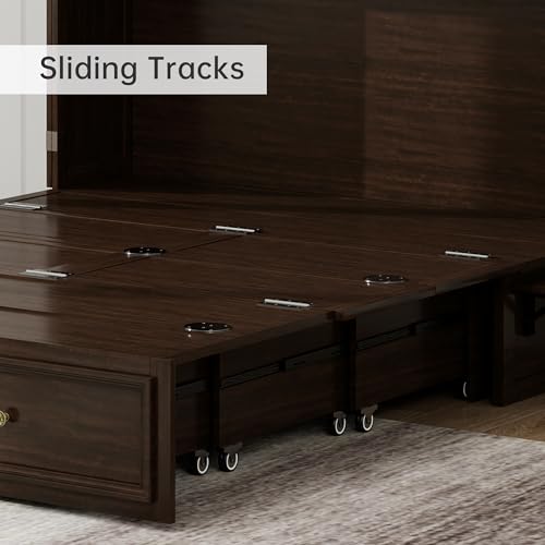 Murphy Bed Cabinet Full, Solid Wood Murphy Bed with 2 USB & 2 Charging Ports, Large Storage Drawer for Home Office or Small Space