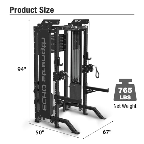 Commercial Functional Trainer Cable Machine with Dual Weight Stacks, Power Cage Squat Rack, Dual Cable Crossover Machine with Pulley System