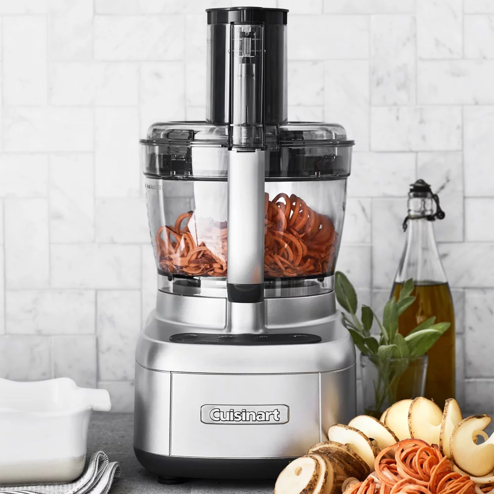 Cuisinart FP-1300SVWS Elemental 13-Cup Food Processor with Spiralizer and Dicer, Silver Bundle with Cuisinart 12pc Cutlery Set, 3D Cutting Board