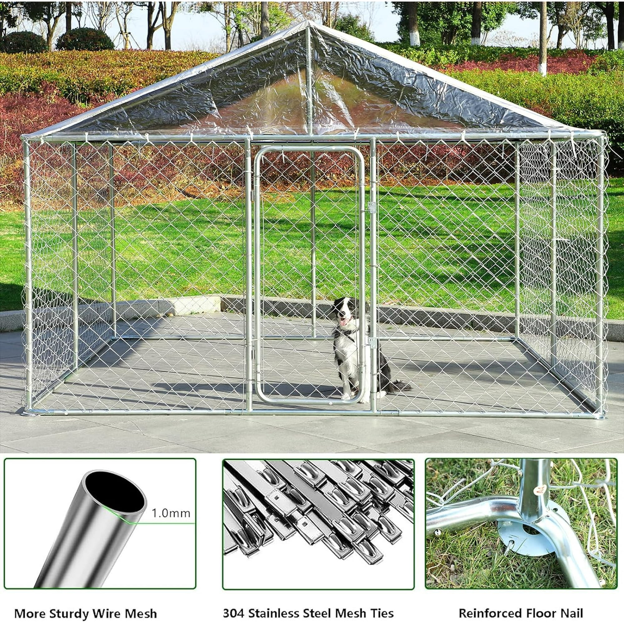 Haverchair 10x10x7FT Large Dog Kennel with Roof, Enclosed Waterproof Cover, Big Pet Playpen Cage &amp; Secure Lock