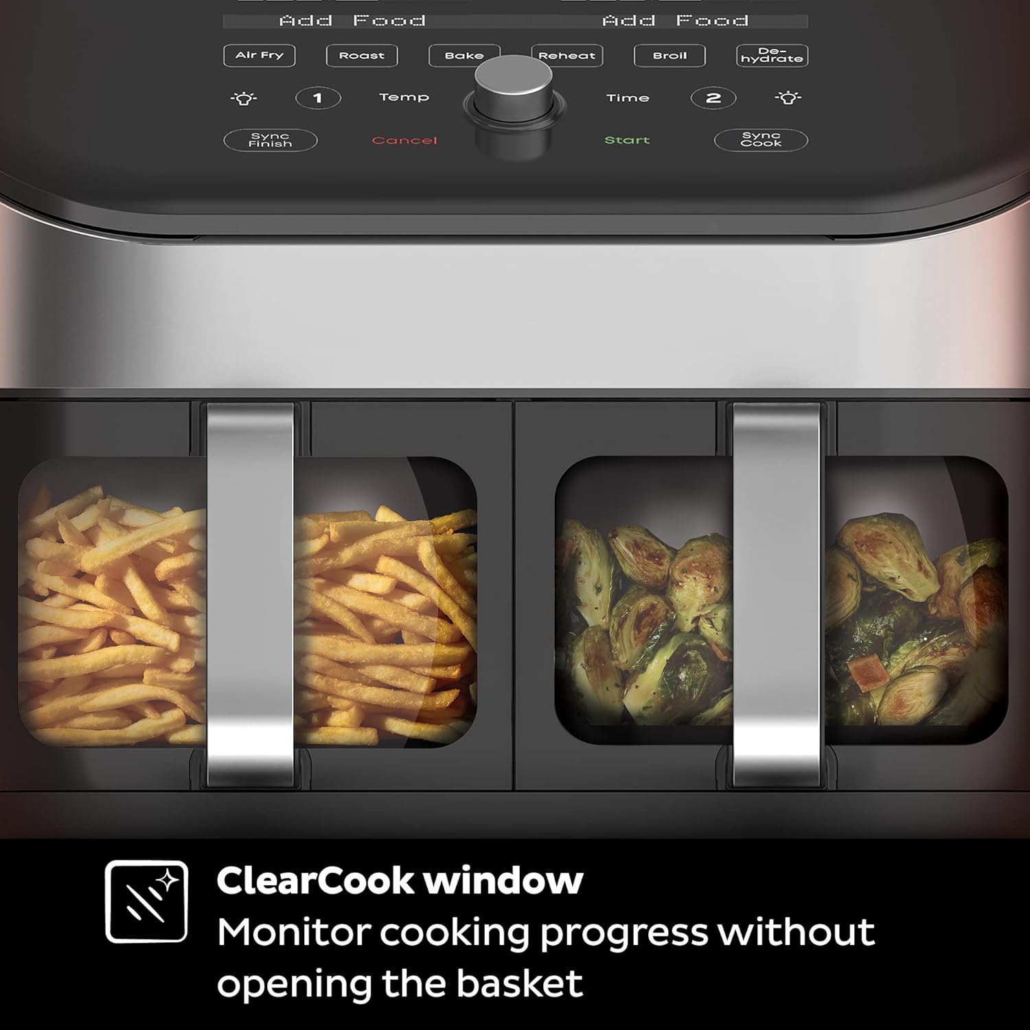 Instant Vortex Plus XL 8 Quart 8-in 1 Dual Basket Double Air Fryer with ClearCook™ Easy View Windows and SyncCook™ Technology, Air Fry, Roast, Broil