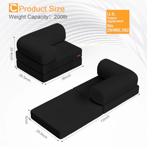 COMAX Folding Sofa Bed, Convertible Chair Bed Corduroy 3-in-1 Foldable Floor Couch with High-Density Foam, Futon Sofa Sleeper Mattress