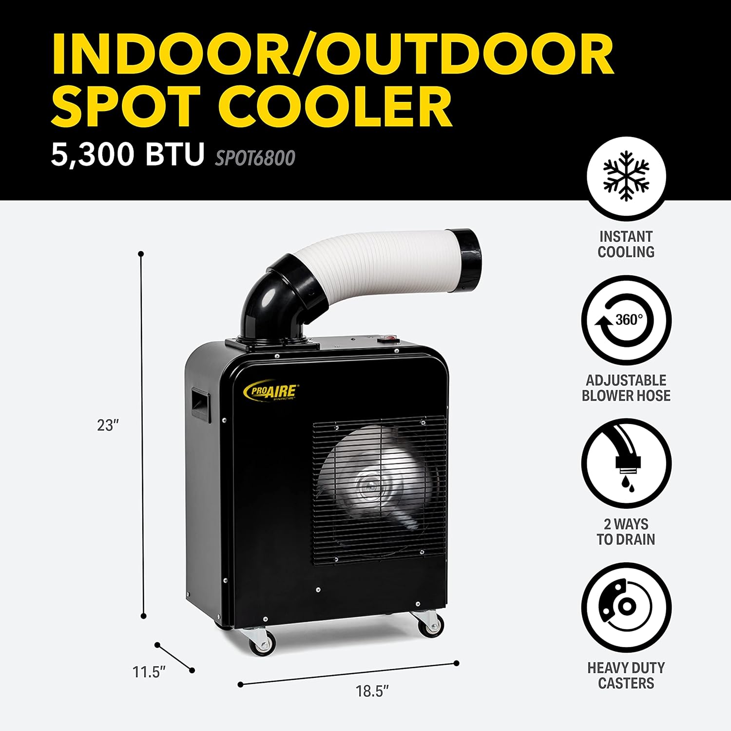 ProAire 5,300 BTU Portable Indoor Outdoor Air Conditioner/Spot Cooler Adjustable Air Flow, 360 Degree Wheels for Portability