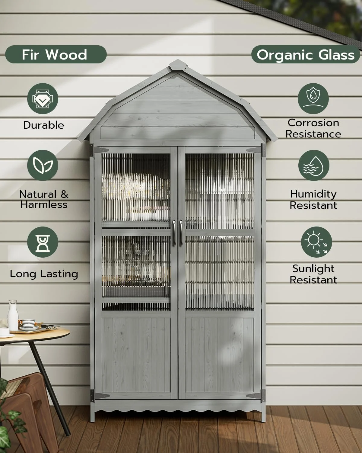 Oarlike Wooden Outdoor Storage Cabinet, 71" Weatherproof Garden Shed with Shelves, Waterproof Roof, Tool Storage for Patio/Backyard/Lawn/Pool