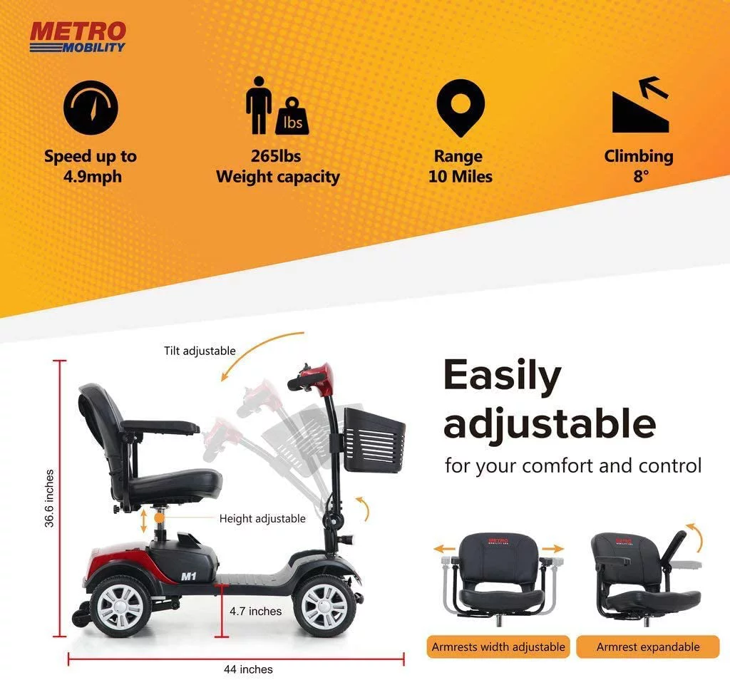 Metro Mobility Elderly Scooter Folding Scooter 4 Wheel Scooter Red