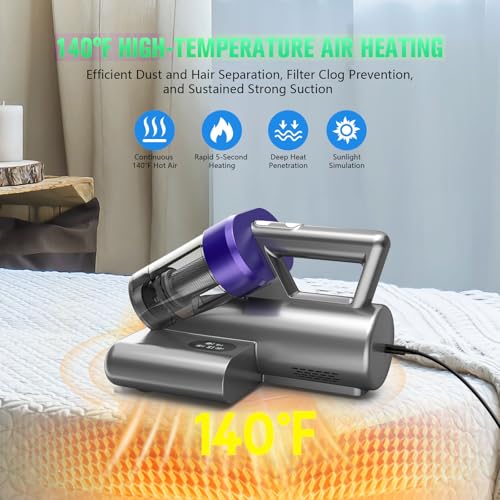 Mattress Vacuum Cleaner,Bed Vacuum Cleaner with UV-C Light,16Kpa,140°F Heat,Ultrasonic,Anion,Handheld Vacuums for Bed,Sofa,Couch,Crib(Corded, Multi)