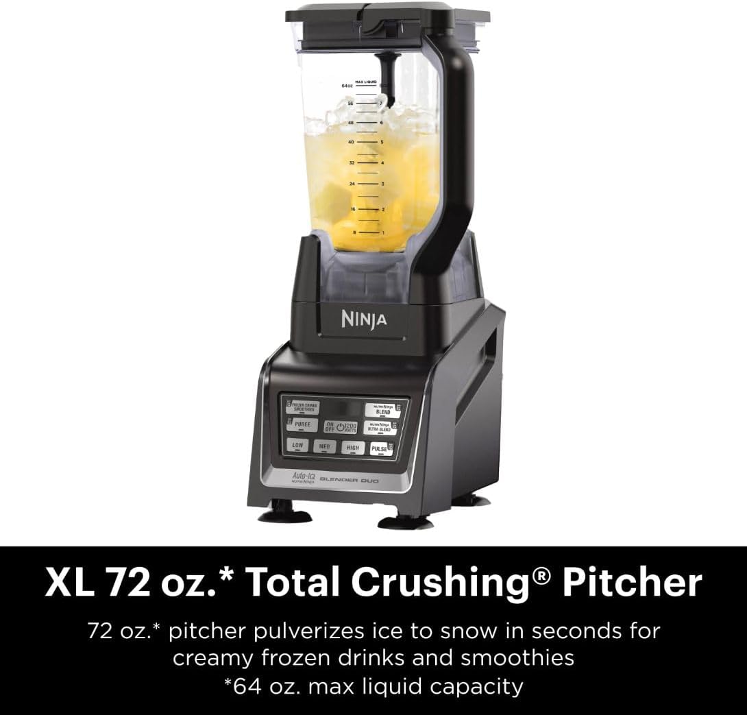 Ninja BL642 Nutri Ninja Personal & Countertop Blender with 1200W Auto-iQ Base, 72 oz. Pitcher, and 18, 24, & 32 oz. To-Go Cups with Spout Lids