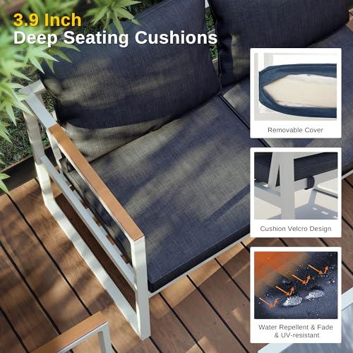 EAST OAK Courtyard Patio Furniture Set, 4-Piece Outdoor Patio Set with Sofa, Removable & Washable Deep Seating Cushion, Tempered Glass Table