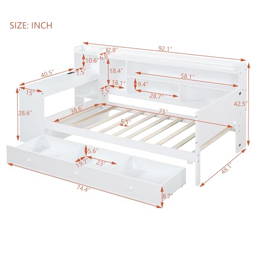 Bellemave Twin Corner Bed Frame with Storage Shelves and Desk, Wood Twin Size Daybed with Bookcase and Drawers and Storage, Gray