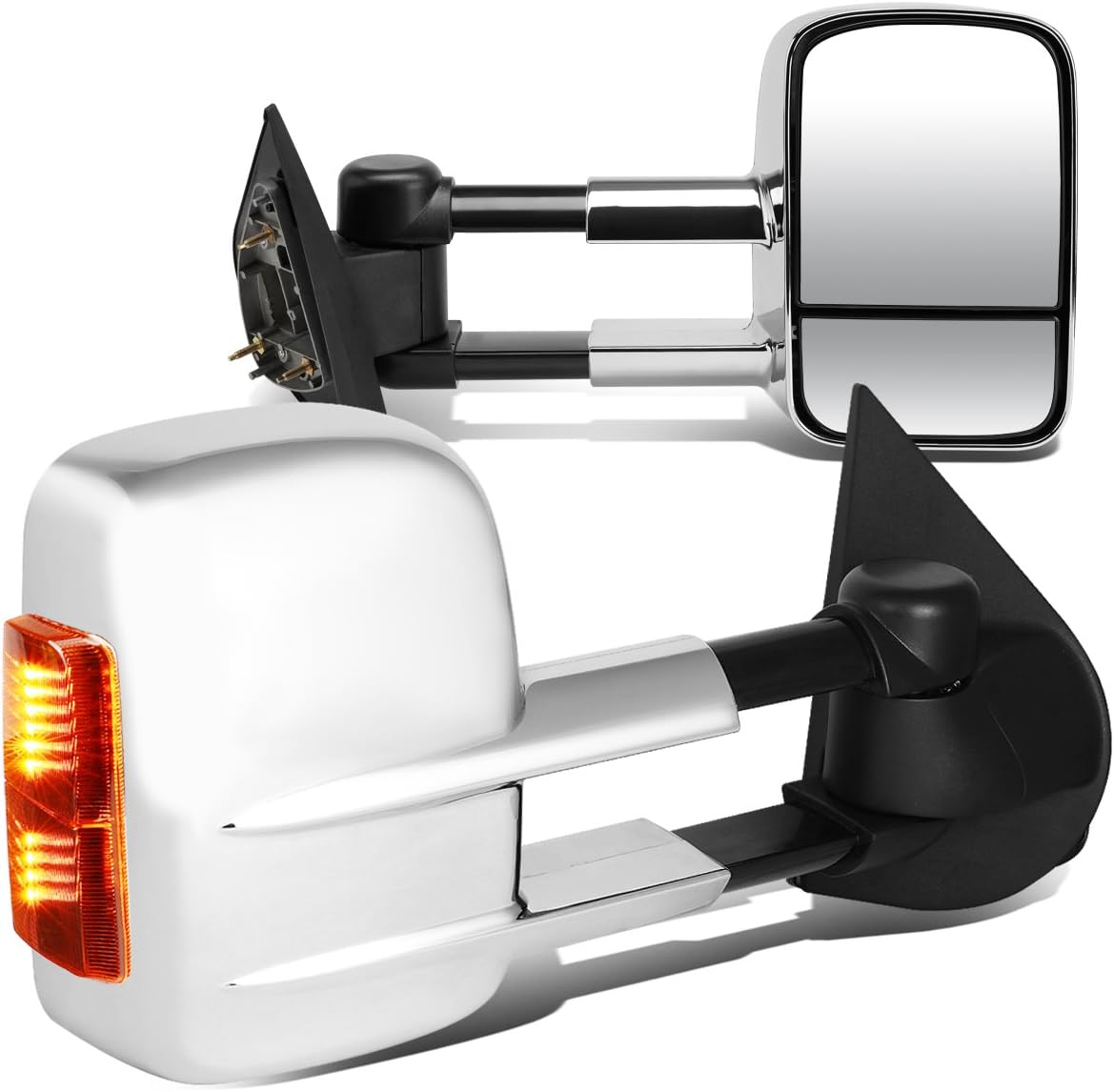 Pair Chrome Power Amber LED Signal Telescoping Side Towing Mirrors Compatible with Ford F-150 F-250 Cab 97-04