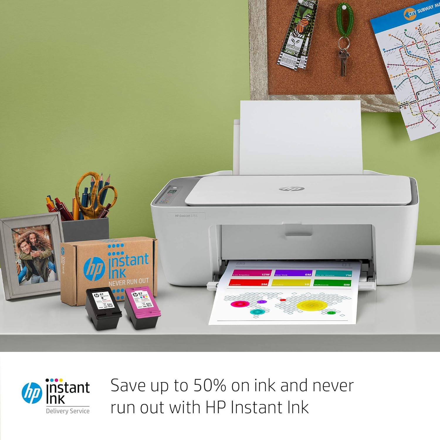 HP DeskJet 2755 Wireless All-in-One Printer | Mobile Print, Scan & Copy | HP Instant Ink Ready (3XV17A) (Renewed) Pack of 2