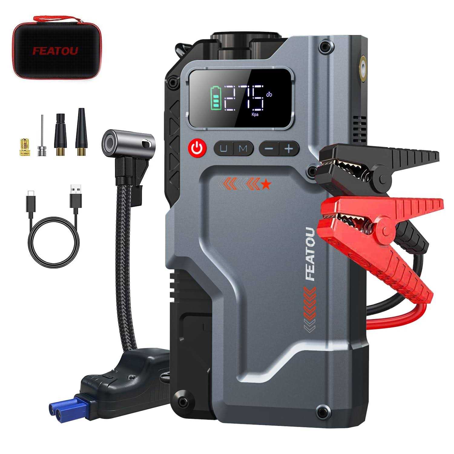 Featou Jump Starter with Air Compressor 5 in 1 Function Jump Box 2500A Peak 150PSI Jump Starter Battery Pack with Digital Tire Inflator