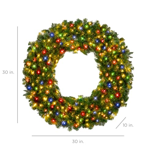 Best Choice Products 60in Large Artificial Pre-Lit Fir Christmas Wreath Holiday Accent Decoration w/ 300 LED Lights, 930 PVC Tips