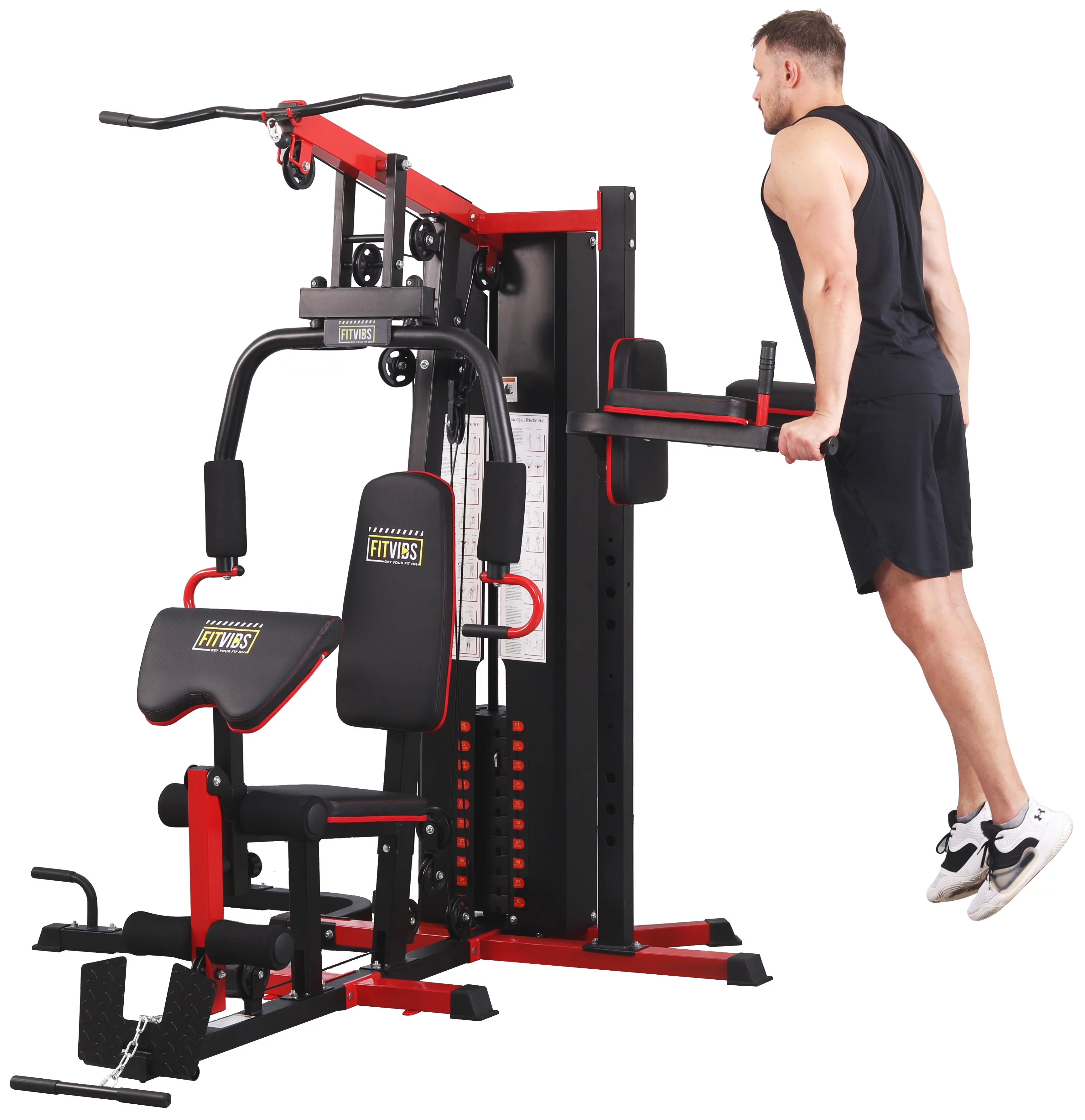 Fitvids LX750 Home Gym System Workout Station with 330 Lbs of Resistance, 122.5 Lbs Weight Stack, One Station