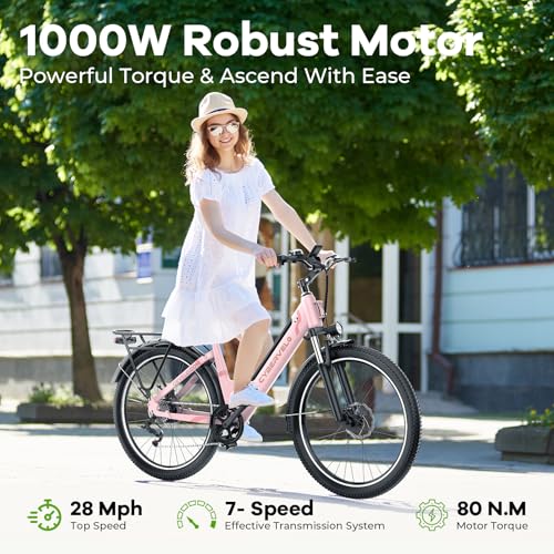 26“ Electric Bike for Adult,1000W Peak, up 80 Miles Removable Battery Ebike,Adult Electric Bicycles for All Terrain,Men Women E Bike, 7-Speed