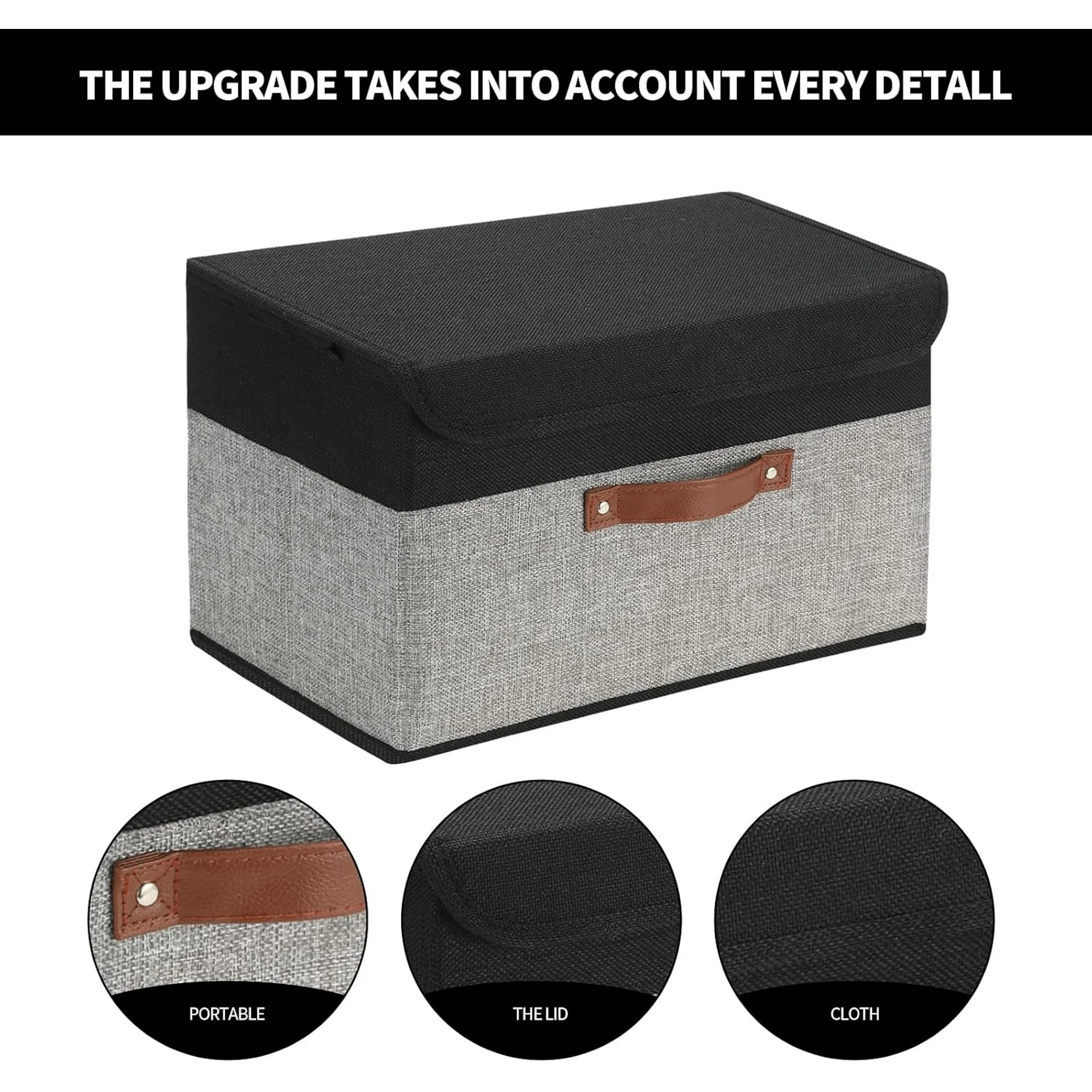 8 Pack Linen Foldable Storage Box Containers Fabric Bins with Lids Storage Baskets for Shelves Drawers, Desktop, Closet, Classroom, Office, Bedroom