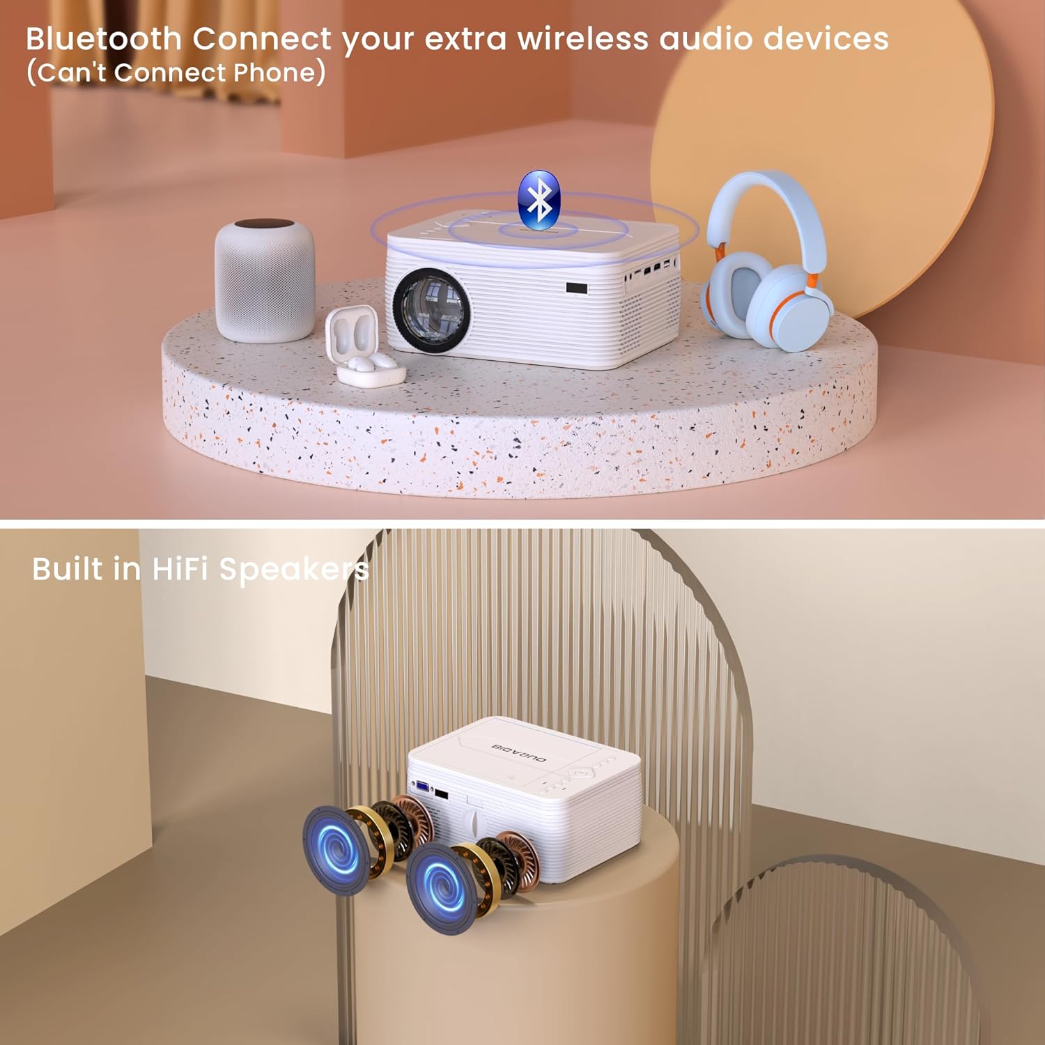 BIGASUO HD 9000L Bluetooth Projector Built in DVD Player, Mini Projector 1080P and 250”Supported with Tripod/ Carry Bag