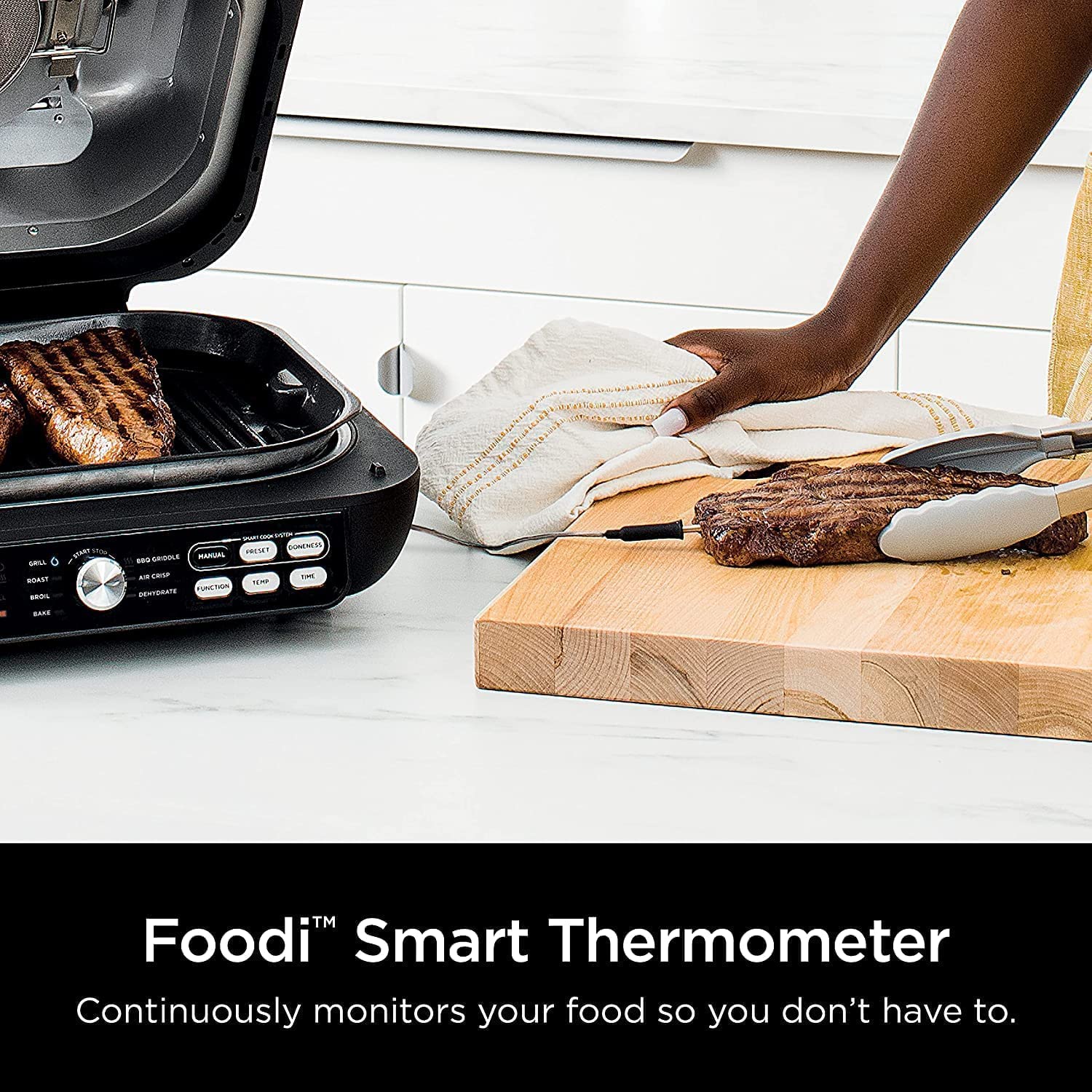 Ninja IG651 QCM Foodi Smart XL Pro 7-in-1 Indoor Grill/Griddle Combo, use Opened or Closed, with Griddle, Air Fry Smart Thermometer