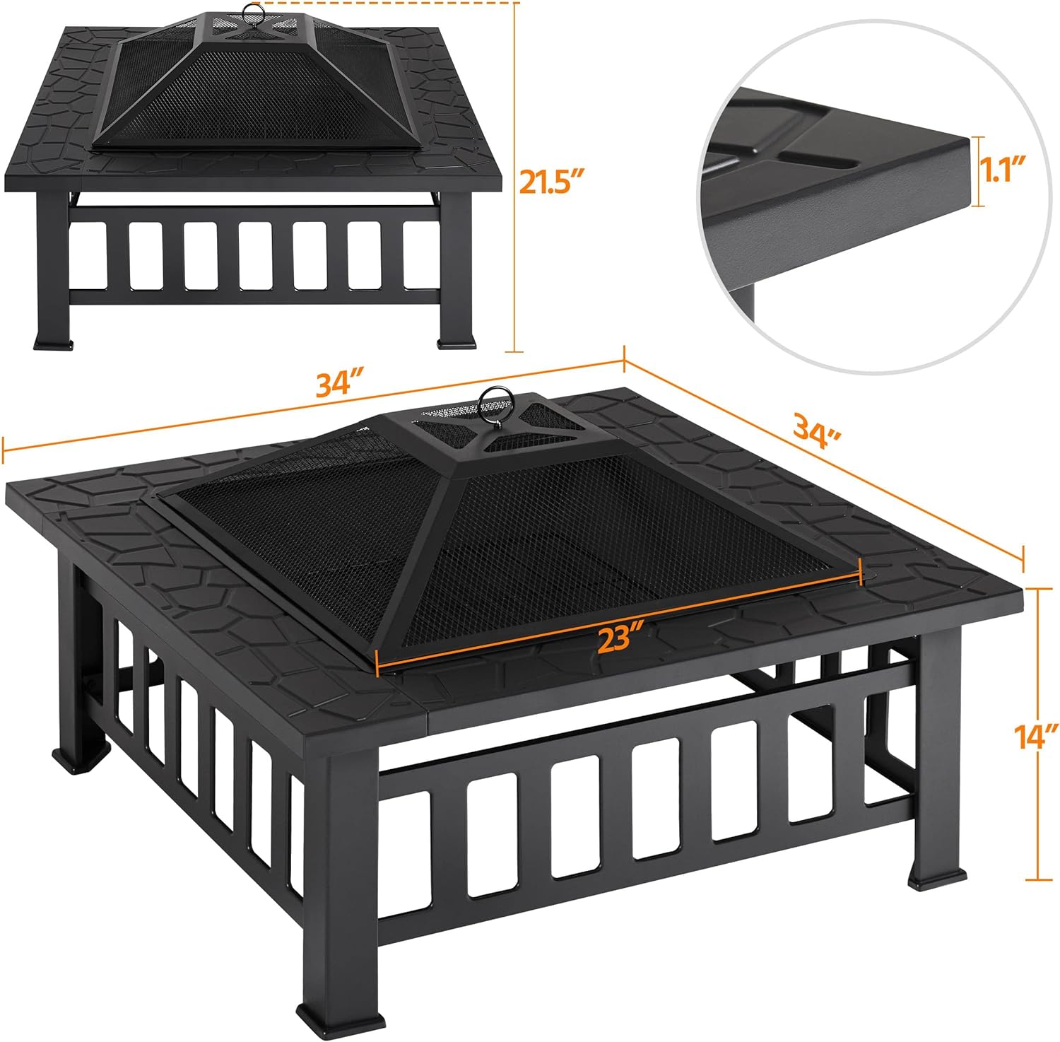 Yaheetech Multifunctional Fire Pit Table 32in Square Metal Firepit Stove Backyard Patio Garden Fireplace for Camping, Outdoor Heating