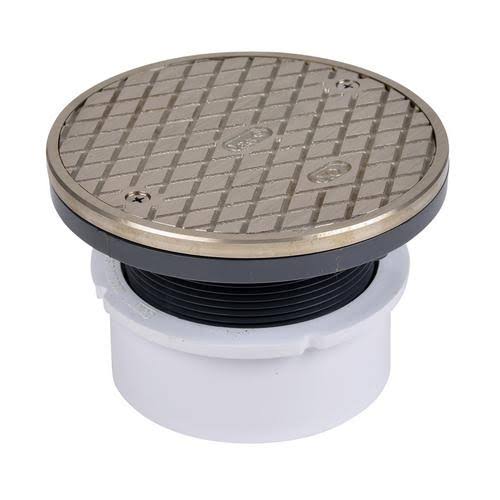 Oatey 74169 4x22 PVC Hub Base General Purpose Adjustable Cleanout with 6x22 Nickel Cover u0026 Round Ring