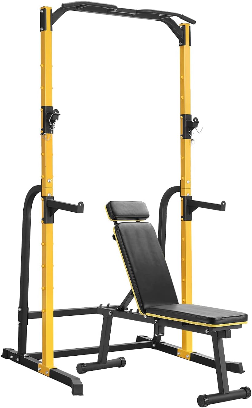 ZENOVA Power Rack Squat Rack Fitness Pull Up Bar Station Weightlifting Squat Stand with J-Hooks and Dip Bar, 800LBS Weight Capacity