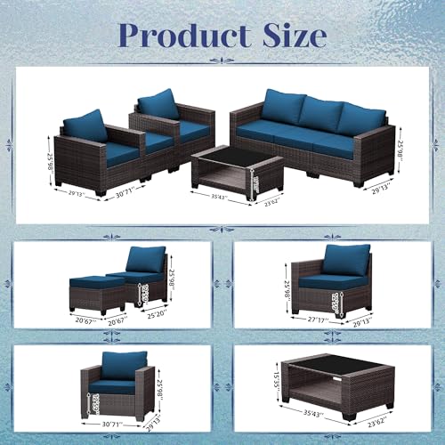 KIGOTY Patio Furniture Set 7 Pieces Conversation Sets, Outdoor Sectional Sofa