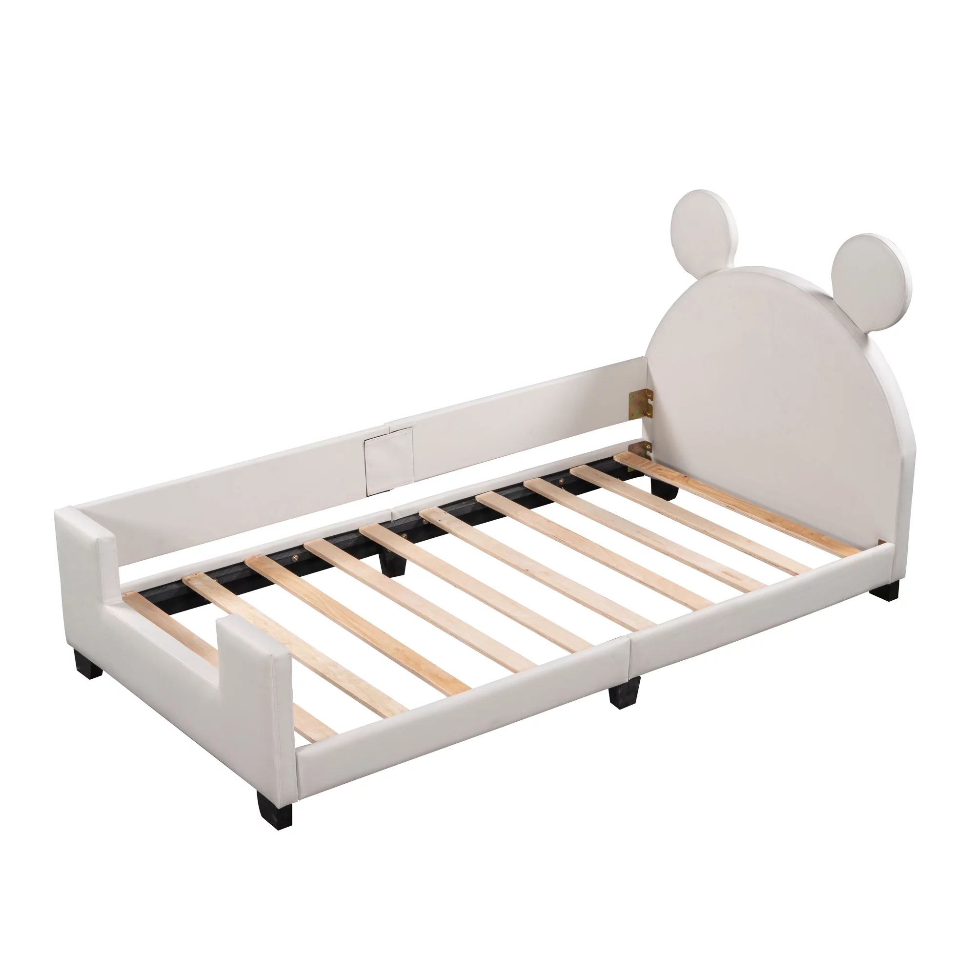 Euroco Mickey Mouse Shaped Twin Size Upholstery Daybed with Headboard for Kids Bedroom, White