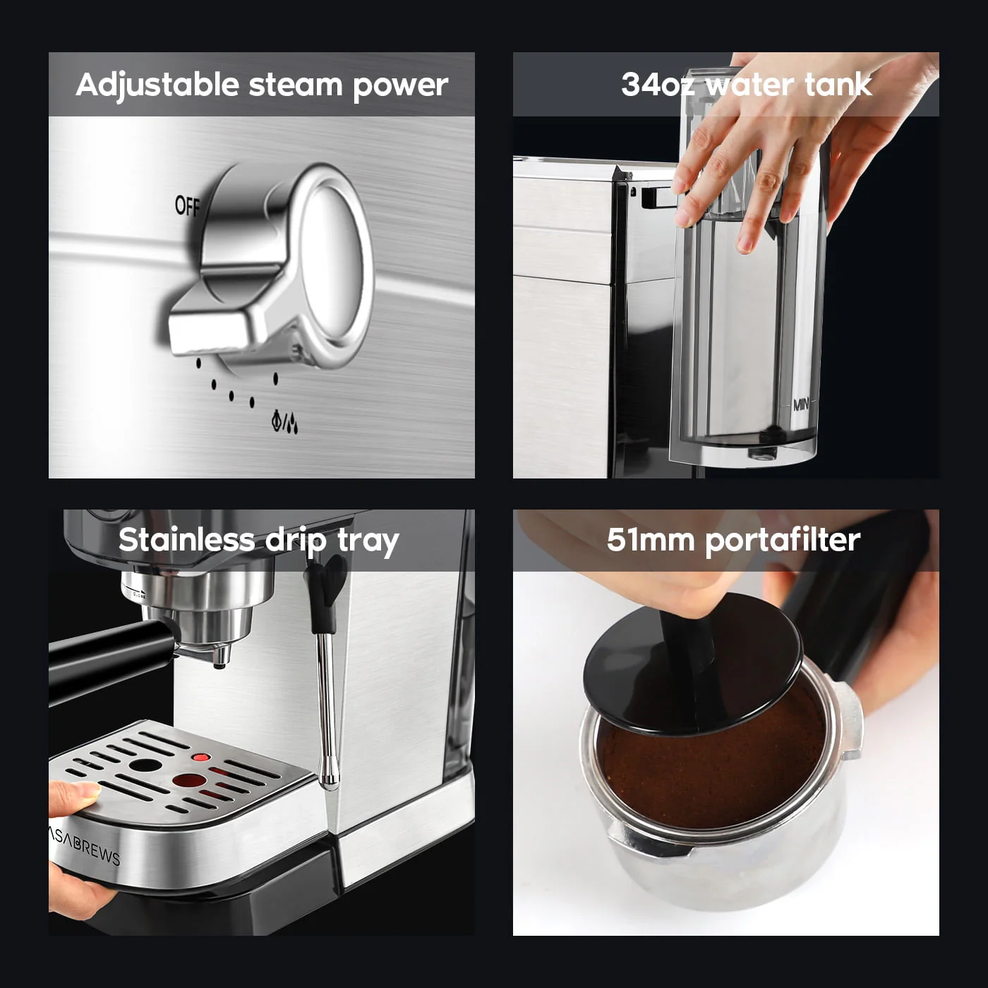 Casabrews 20 Bar Espresso Machine with Milk Frother Steam Wand, Stainless Steel Professional Cappuccino and Latte Coffee Machine, New, Silver