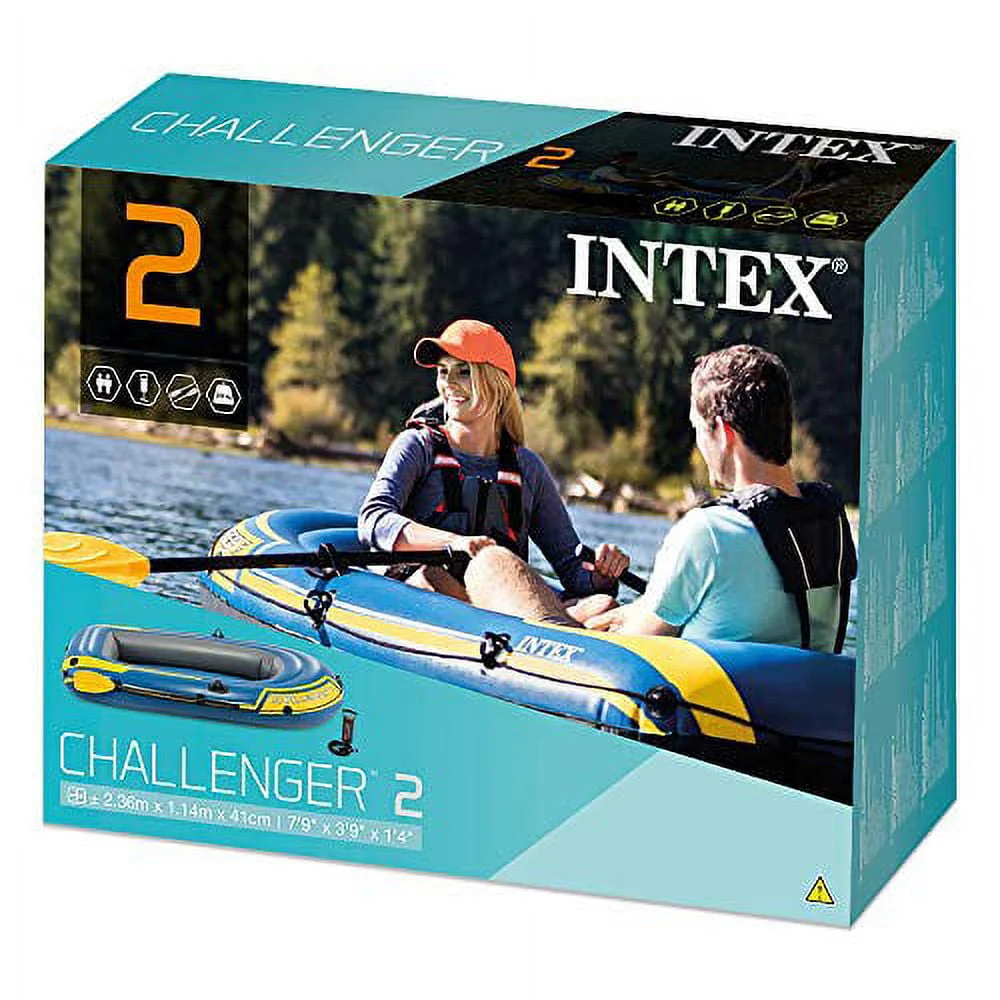 Intex Challenger 2, 2-Person Inflatable Boat Set with French Oars and High Output Air-Pump (Latest Model)